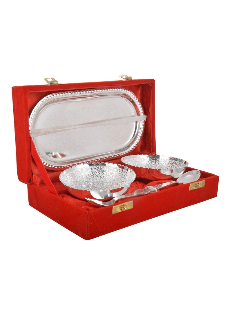 طبق بودينج معدني مطلي بالفضة 5 قطع ريد فيلفيت - Image 2