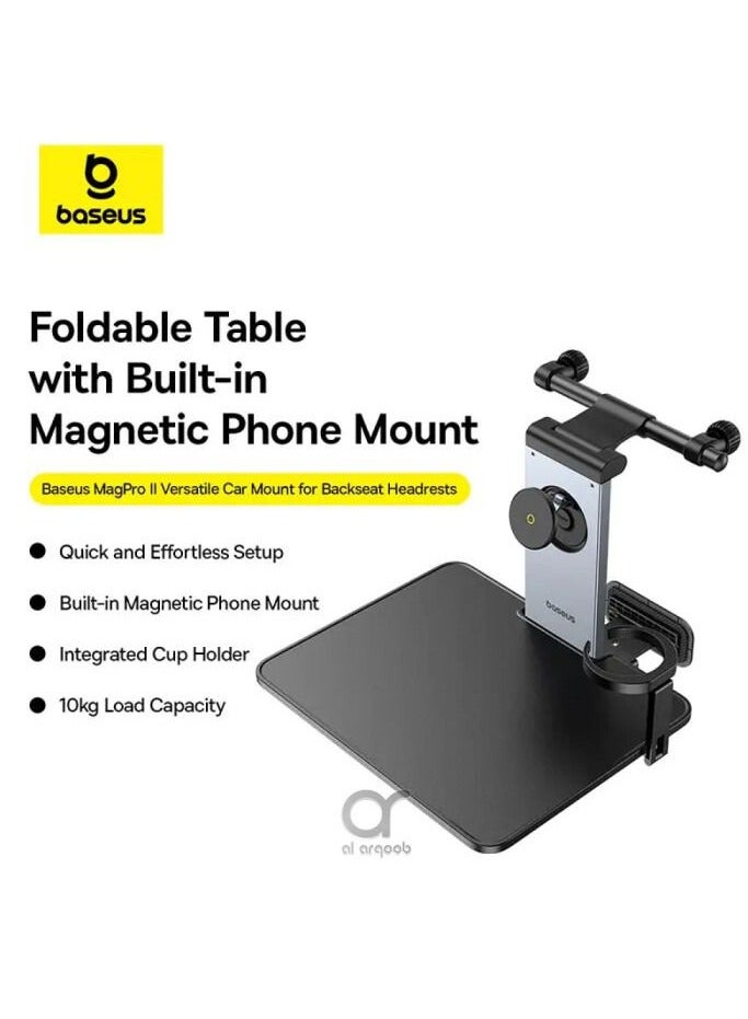 Baseus MagPro Series Versatile Car Mount for Backseat Headrest - Foldable Laptop Desk, 360° Rotatable Phone Holder, Adjustable Height, Tool-Free Installation - Black  - Image 2