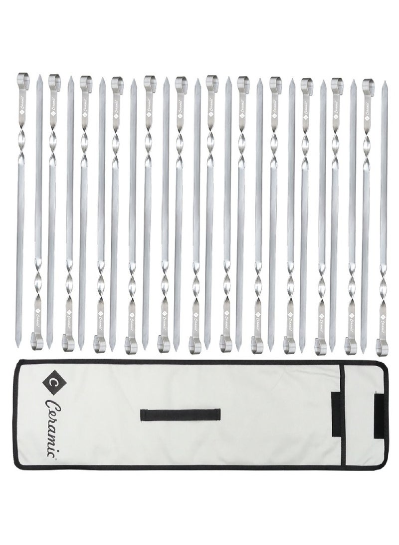 CERAMIC Barbecue Skewers 40Cm Stainless Steel Flat Metal Bbq Kabob Skewer Reusable Grilling Sticks Set Shish Kebab Needles For Outdoor Camping Outings Cooking Tools With Bag 24Pcs - Image 1