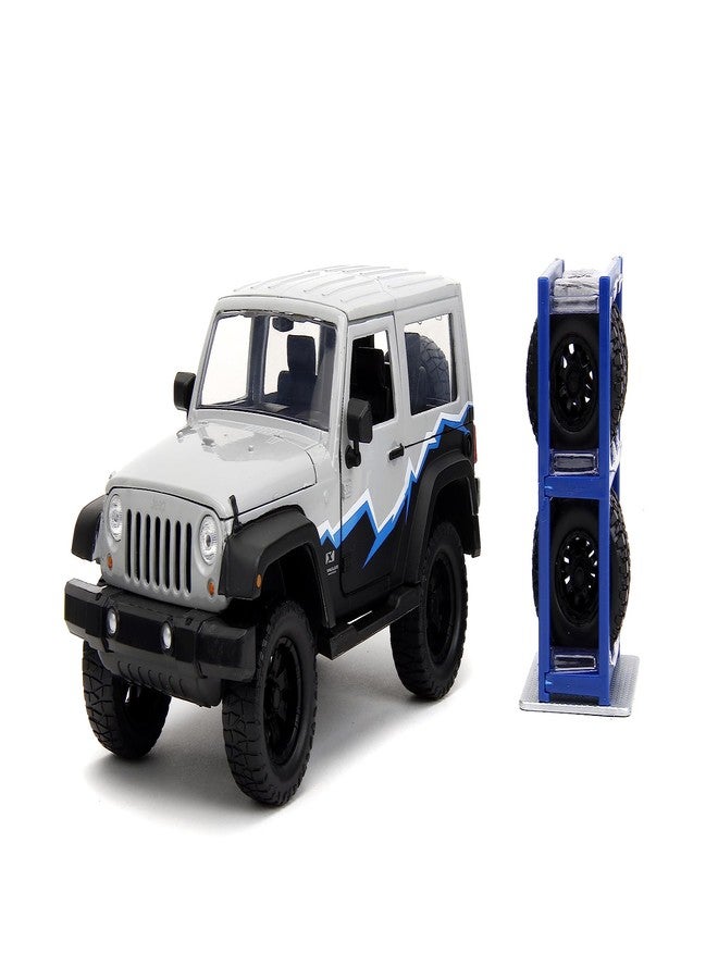 Jada Just Trucks 1:24 2007 Jeep Wrangler Die-Cast Truck w/Tire Rack, Toys for Kids and Adults(Grey/Primer Black) - Image 1