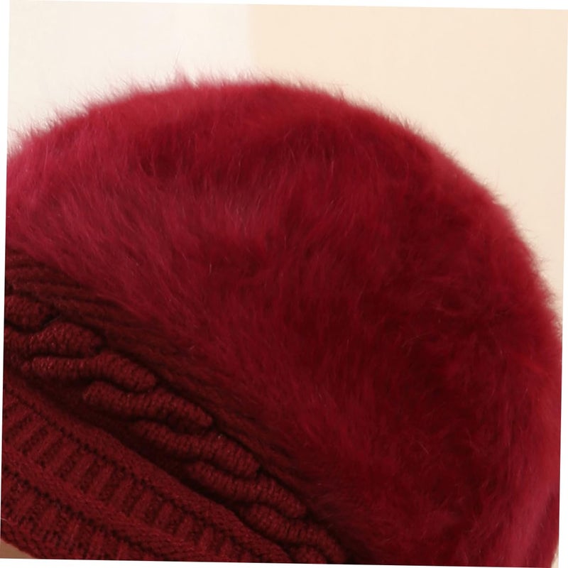 Warm Knitted Hair Cap For Women Dark Red Winter Hat - Image 5