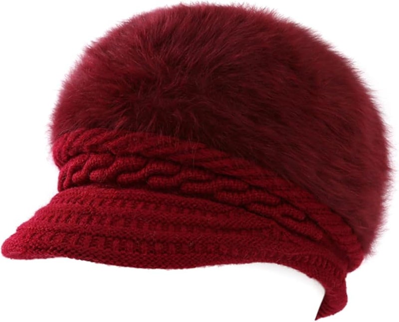 Warm Knitted Hair Cap For Women Dark Red Winter Hat - Image 1