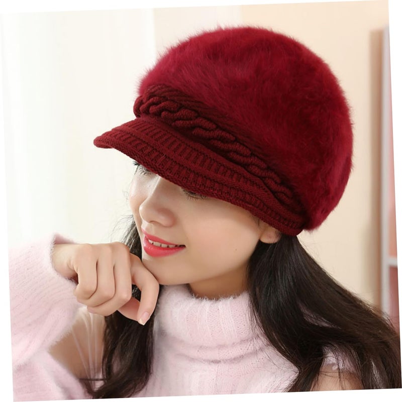 Warm Knitted Hair Cap For Women Dark Red Winter Hat - Image 4