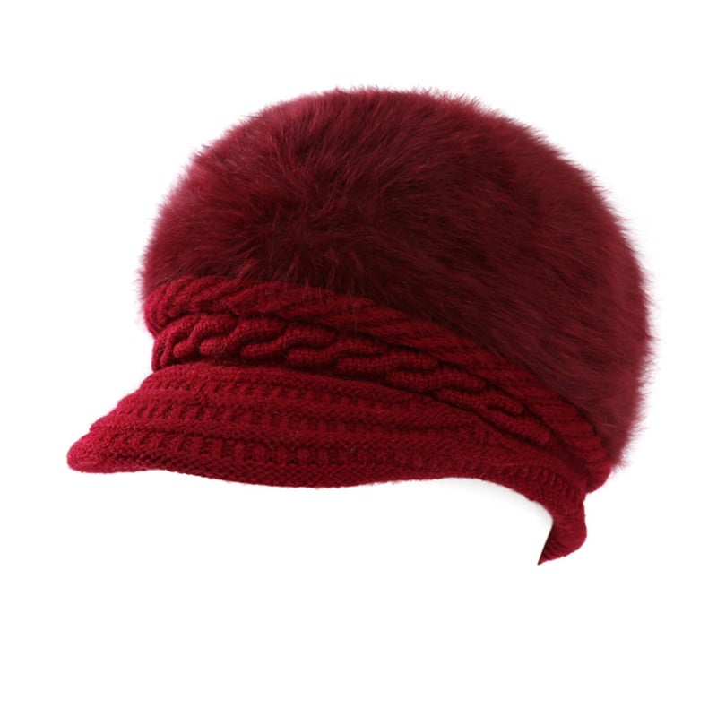 Warm Knitted Hair Cap For Women Dark Red Winter Hat - Image 2