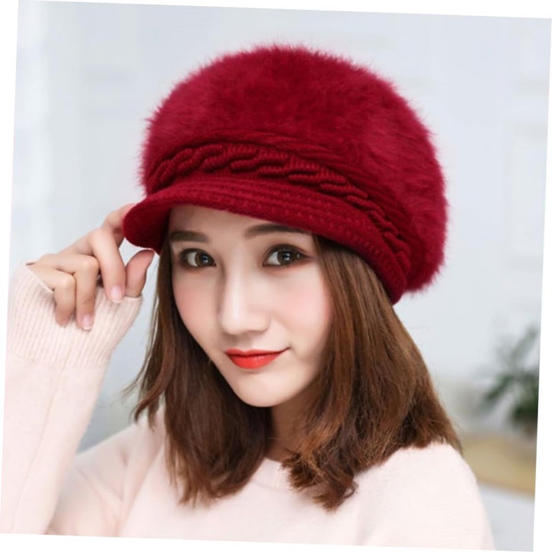 Warm Knitted Hair Cap For Women Dark Red Winter Hat - Image 3