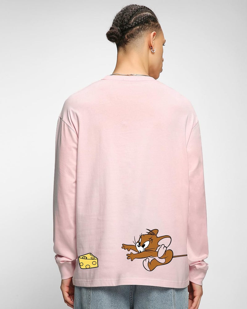 Bewakoof Men's Tom Chase Graphic Print Cotton T-Shirt- Oversized Fit, Round Neck, Full Sleeves 581117_Pink_3XL - Image 4