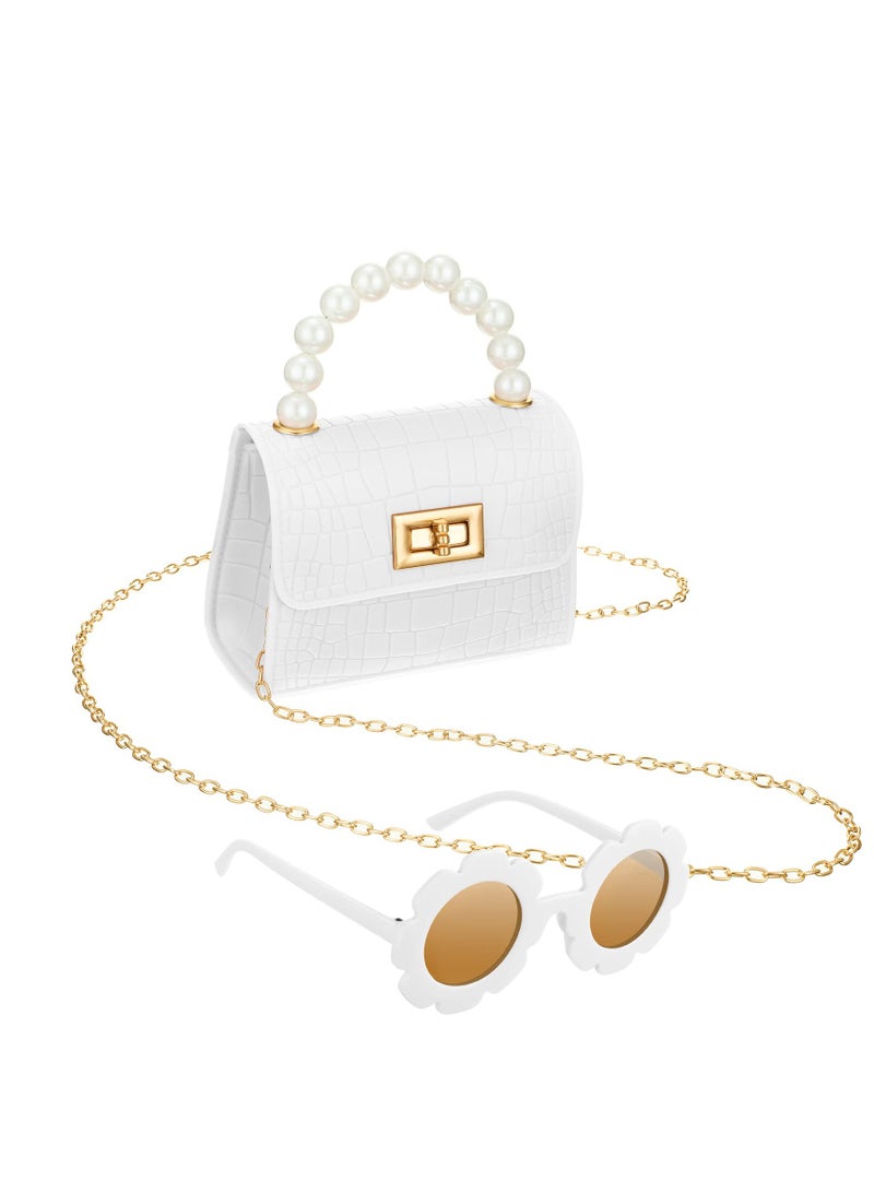 Excefore Mini Purse for Little Girls, Trendy Mini Bags and Tiny Handbag with Crocodile Pattern, Cute Crossbody Bags Princess Flap Kids Handbags with Round Flower Sunglasses - Image 1