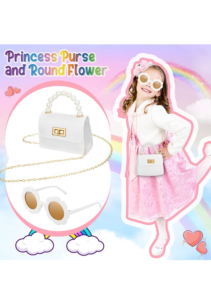 Excefore Mini Purse for Little Girls, Trendy Mini Bags and Tiny Handbag with Crocodile Pattern, Cute Crossbody Bags Princess Flap Kids Handbags with Round Flower Sunglasses - Image 4