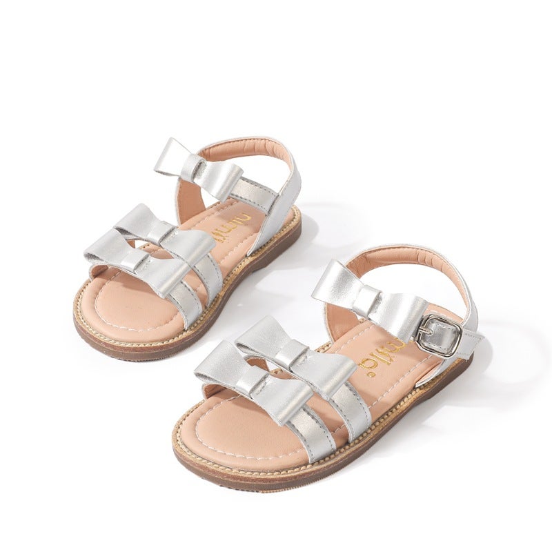 Genuine Leather Girls' Shoes Kidsren'S Princess Sandals Summer Big Kidsren Baby Girls Soft Bottom Fashion - Image 1