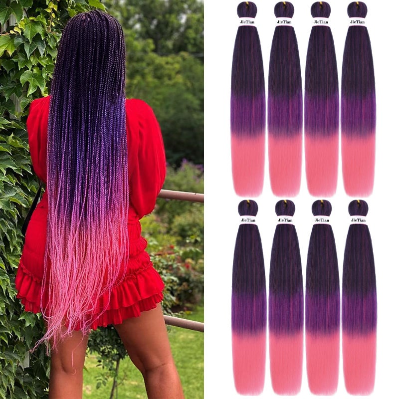 Liang Dian Pre Stretched Braiding Hair Ombre 36 Inch 8 Packs Synthetic Crochet Braids Hot Water Setting Professional Soft Yaki Texture Synthetic Hair Extensions36 Inch 1BPurplePink