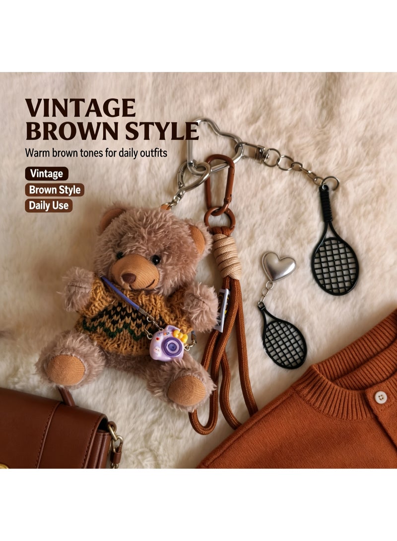 Teeny Baby Plush Teddy Bear Keychain Accessory Set with Camera & Tennis Racket Charms - Image 3