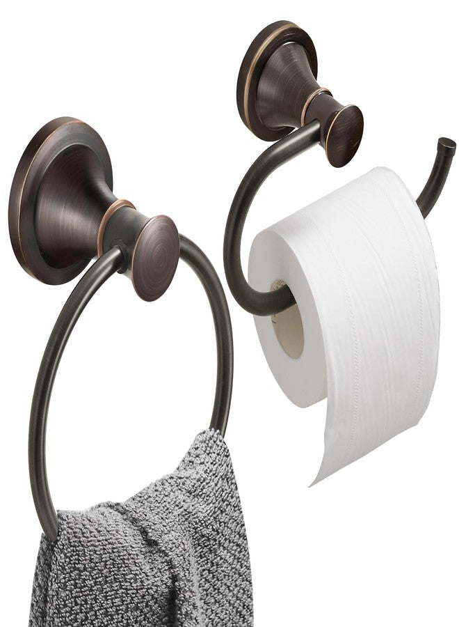 Hoimpro Oil Rubbed Bronze Towel Ring Toilet Paper Holder, Double Bathroom Hardware Set Fixtures Toilet Roll Tissue Holder, Hand Towel Bar Towel Rack Rv Accessories, Sus304 Stainless Steel, Wall Mount - Image 1