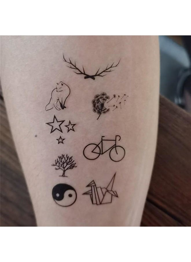 SanerLian - Black Flowers Tree Temporary Tattoo Sticker Waterproof Geometric Insect Women Girls Neck Chest Hand 15X11cm Set of 4 (SF044) - Image 1