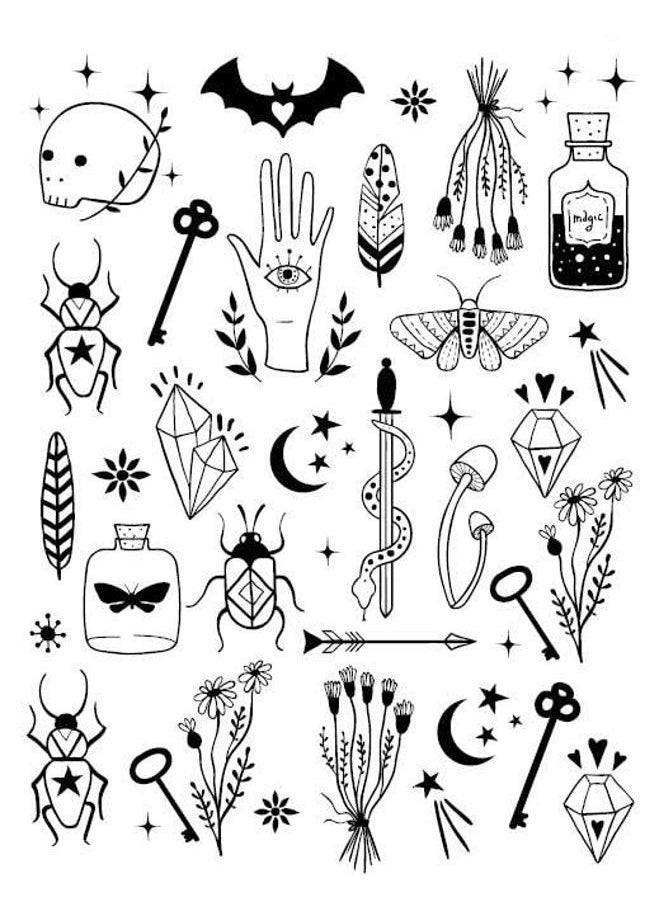 SanerLian - Black Flowers Tree Temporary Tattoo Sticker Waterproof Geometric Insect Women Girls Neck Chest Hand 15X11cm Set of 4 (SF044) - Image 1