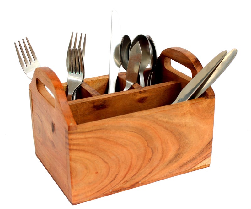 ESPLANADE Wooden Cutlery Spoon Stand for Dining Table Chammach Stand | Multipurpose Cutlery Holder for Kitchen Rack - Wood - L-8" Inches - Brown - Image 4
