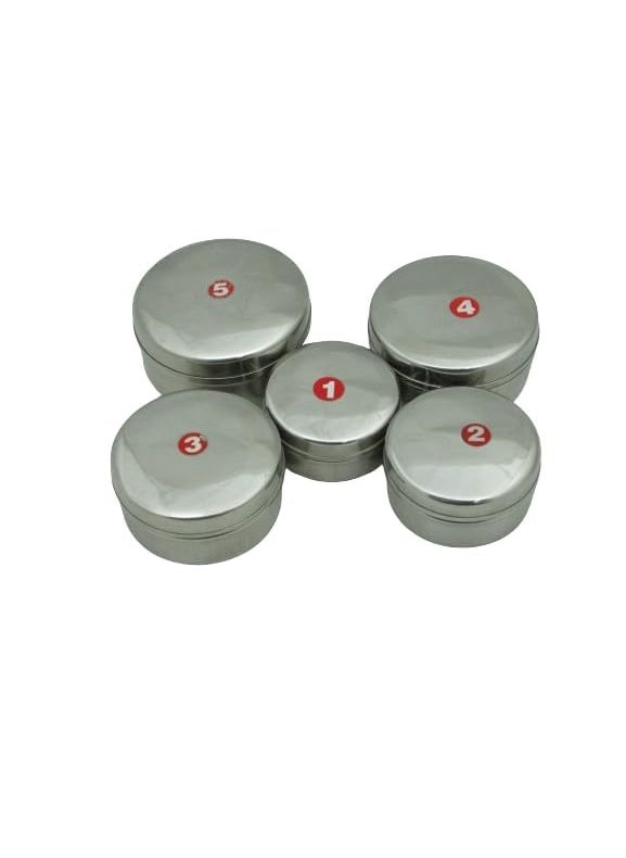 ZOOV ZOOV Stainless Steel Round CanisterDabba with Threading Pcsk of 5 Capastity 30ml 60ml 70ml 80ml100ml 1 Set 