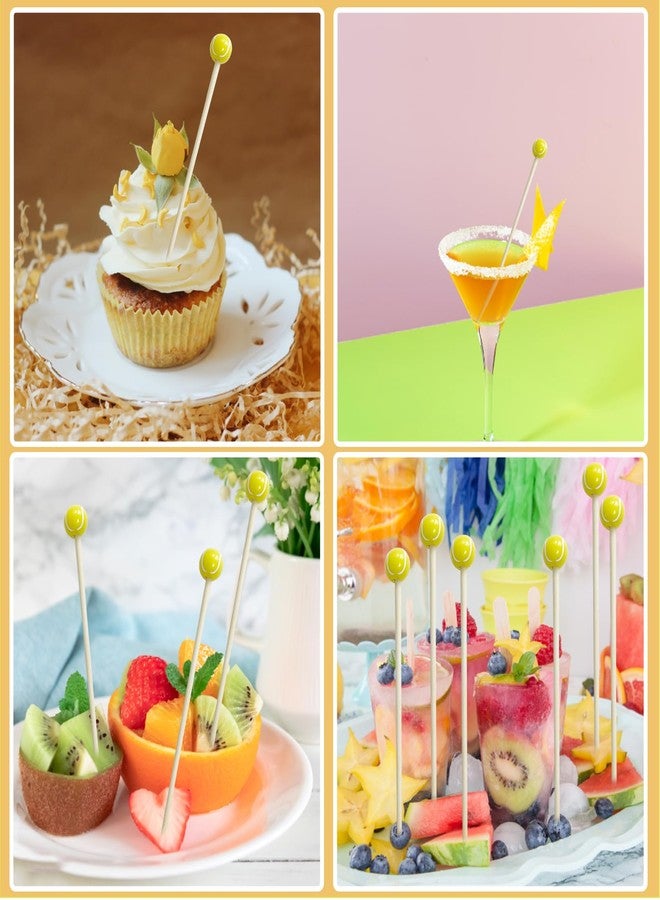 Augoog 200Pcs Tennis Cocktail Picks,4.7 inch Tennis Decorative Sports Ball End Cocktail Skewers Fruit Toothpicks Wooden Decorative Cocktail Picks for Appertizes Fruit Food Tennis Theme Sport Party favors - Image 5