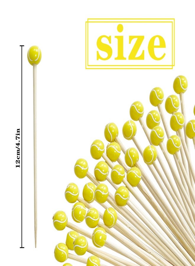 Augoog 200Pcs Tennis Cocktail Picks,4.7 inch Tennis Decorative Sports Ball End Cocktail Skewers Fruit Toothpicks Wooden Decorative Cocktail Picks for Appertizes Fruit Food Tennis Theme Sport Party favors - Image 3