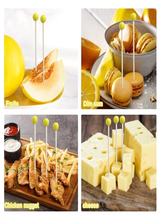 Augoog 200Pcs Tennis Cocktail Picks,4.7 inch Tennis Decorative Sports Ball End Cocktail Skewers Fruit Toothpicks Wooden Decorative Cocktail Picks for Appertizes Fruit Food Tennis Theme Sport Party favors - Image 4