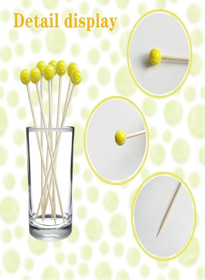 Augoog 200Pcs Tennis Cocktail Picks,4.7 inch Tennis Decorative Sports Ball End Cocktail Skewers Fruit Toothpicks Wooden Decorative Cocktail Picks for Appertizes Fruit Food Tennis Theme Sport Party favors - Image 2