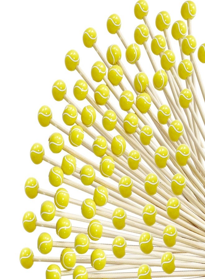 Augoog 200Pcs Tennis Cocktail Picks,4.7 inch Tennis Decorative Sports Ball End Cocktail Skewers Fruit Toothpicks Wooden Decorative Cocktail Picks for Appertizes Fruit Food Tennis Theme Sport Party favors - Image 1