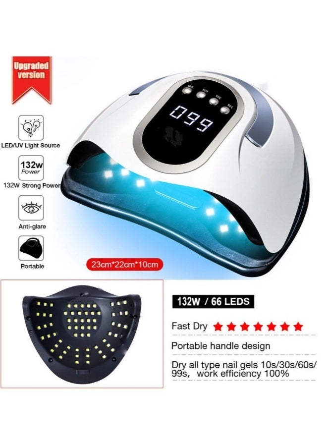 FLOWING Max 280W Professional UV LED Nail Lamp For Nail Gel Fast Nail Polish Dryer With 66 Beads Auto Sensor 4 Timer Setting LCD Display For Salon And Home Use Nail Art Design Tools  - Image 2