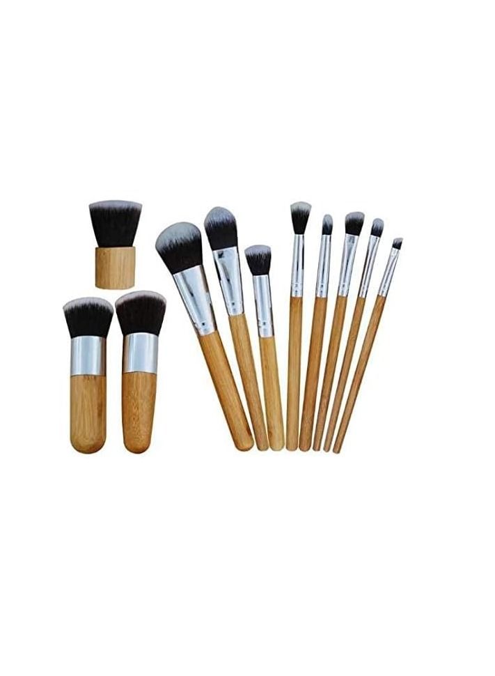 ORiTi ORiTi 11 Pieces Makeup Brush Set Professional Bamboo Handle Premium Synthetic Kabuki Foundation Blending Blush Concealer Eye Face Liquid Powder Cream brushes Kit With Bag - Image 4