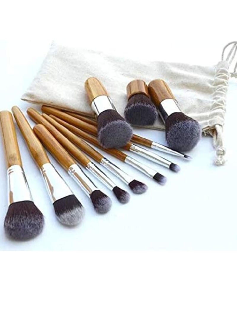ORiTi ORiTi 11 Pieces Makeup Brush Set Professional Bamboo Handle Premium Synthetic Kabuki Foundation Blending Blush Concealer Eye Face Liquid Powder Cream brushes Kit With Bag - Image 1