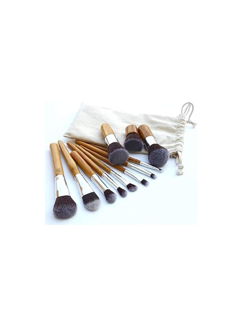 ORiTi ORiTi 11 Pieces Makeup Brush Set Professional Bamboo Handle Premium Synthetic Kabuki Foundation Blending Blush Concealer Eye Face Liquid Powder Cream brushes Kit With Bag - Image 2