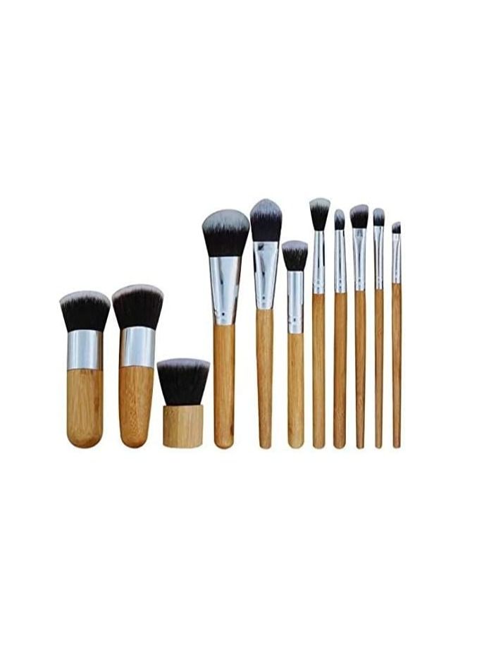 ORiTi ORiTi 11 Pieces Makeup Brush Set Professional Bamboo Handle Premium Synthetic Kabuki Foundation Blending Blush Concealer Eye Face Liquid Powder Cream brushes Kit With Bag - Image 3