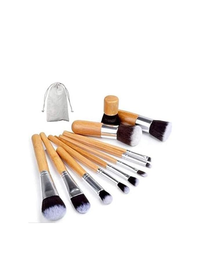 ORiTi ORiTi 11 Pieces Makeup Brush Set Professional Bamboo Handle Premium Synthetic Kabuki Foundation Blending Blush Concealer Eye Face Liquid Powder Cream brushes Kit With Bag - Image 5
