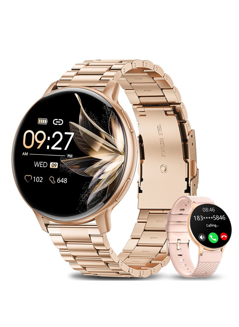 لييج ساعة ذكية أنيقة للنساء، شاشة لمس كاملة 1.39 بوصة IPS، اتصال لاسلكي، مقاومة للماء IP67، متتبع رياضي، ساعات ذكية لمراقبة الصحة، مناسبة للسيدات، حزام وردي من السيليكون والمعدن - Image 2