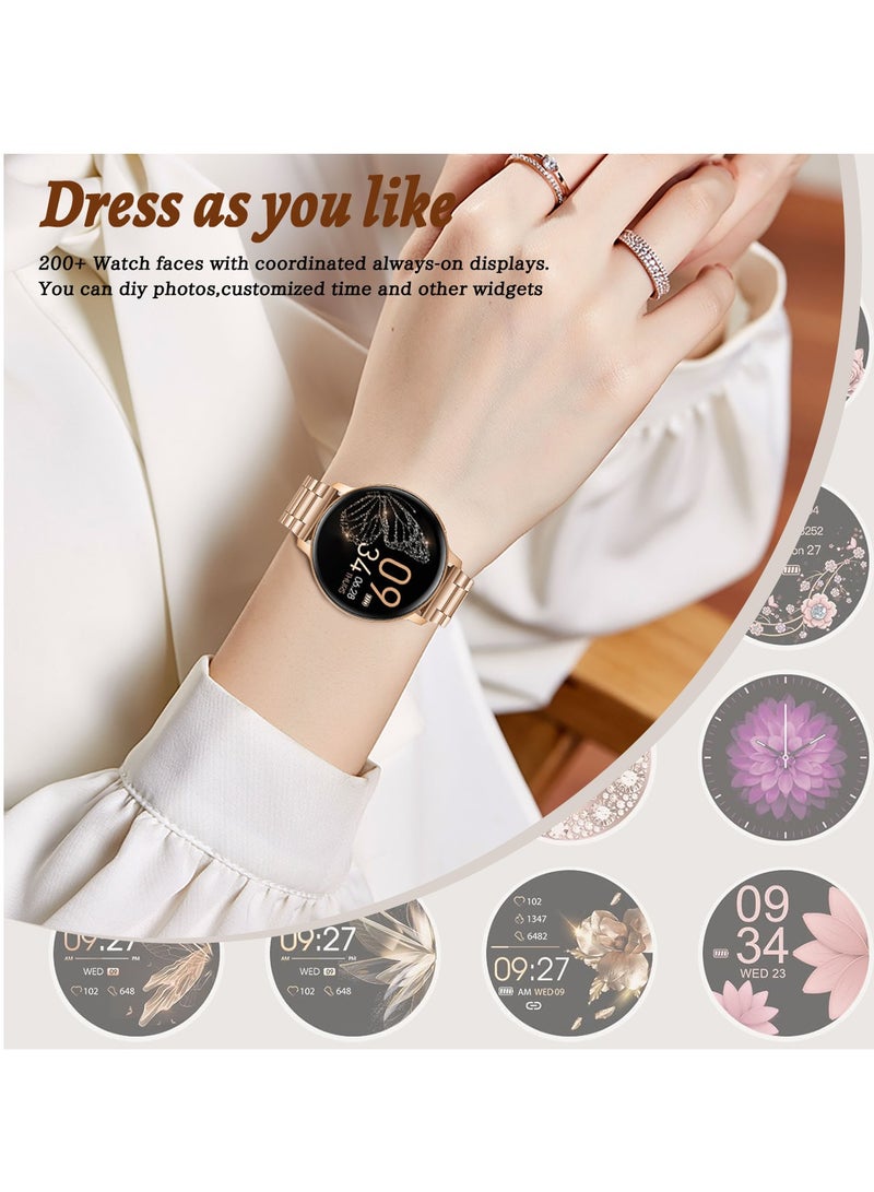 لييج ساعة ذكية أنيقة للنساء، شاشة لمس كاملة 1.39 بوصة IPS، اتصال لاسلكي، مقاومة للماء IP67، متتبع رياضي، ساعات ذكية لمراقبة الصحة، مناسبة للسيدات، حزام وردي من السيليكون والمعدن - Image 3