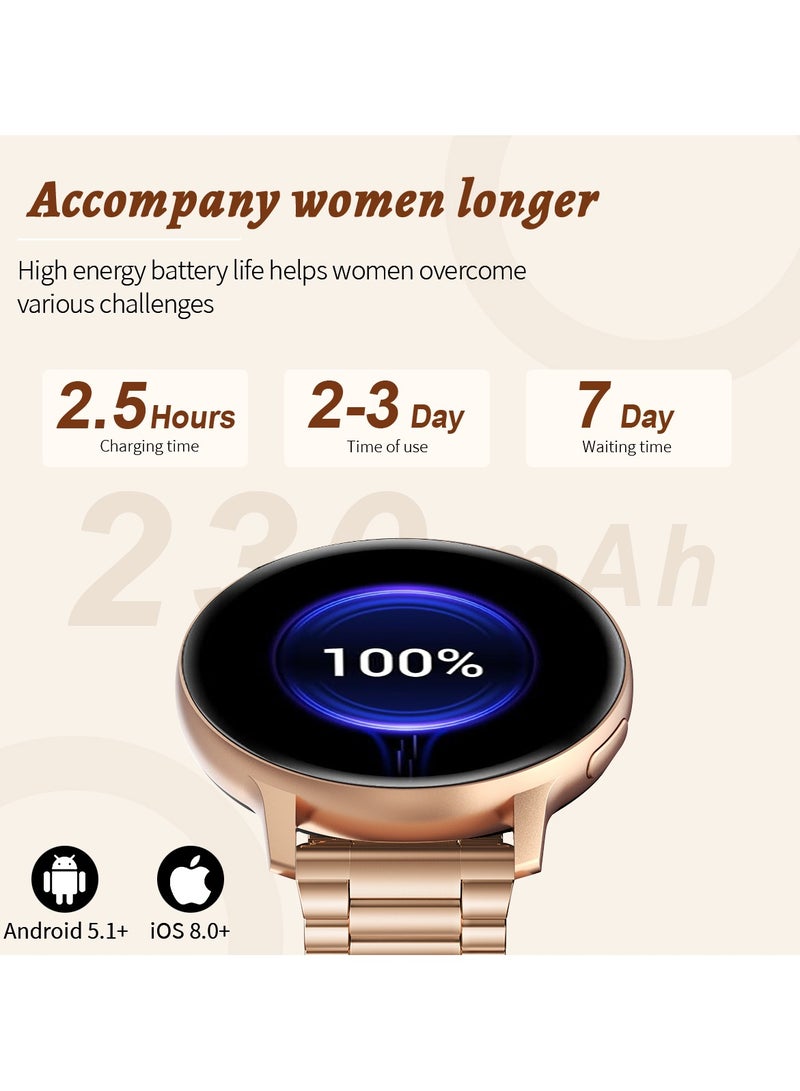 لييج ساعة ذكية أنيقة للنساء، شاشة لمس كاملة 1.39 بوصة IPS، اتصال لاسلكي، مقاومة للماء IP67، متتبع رياضي، ساعات ذكية لمراقبة الصحة، مناسبة للسيدات، حزام وردي من السيليكون والمعدن - Image 5