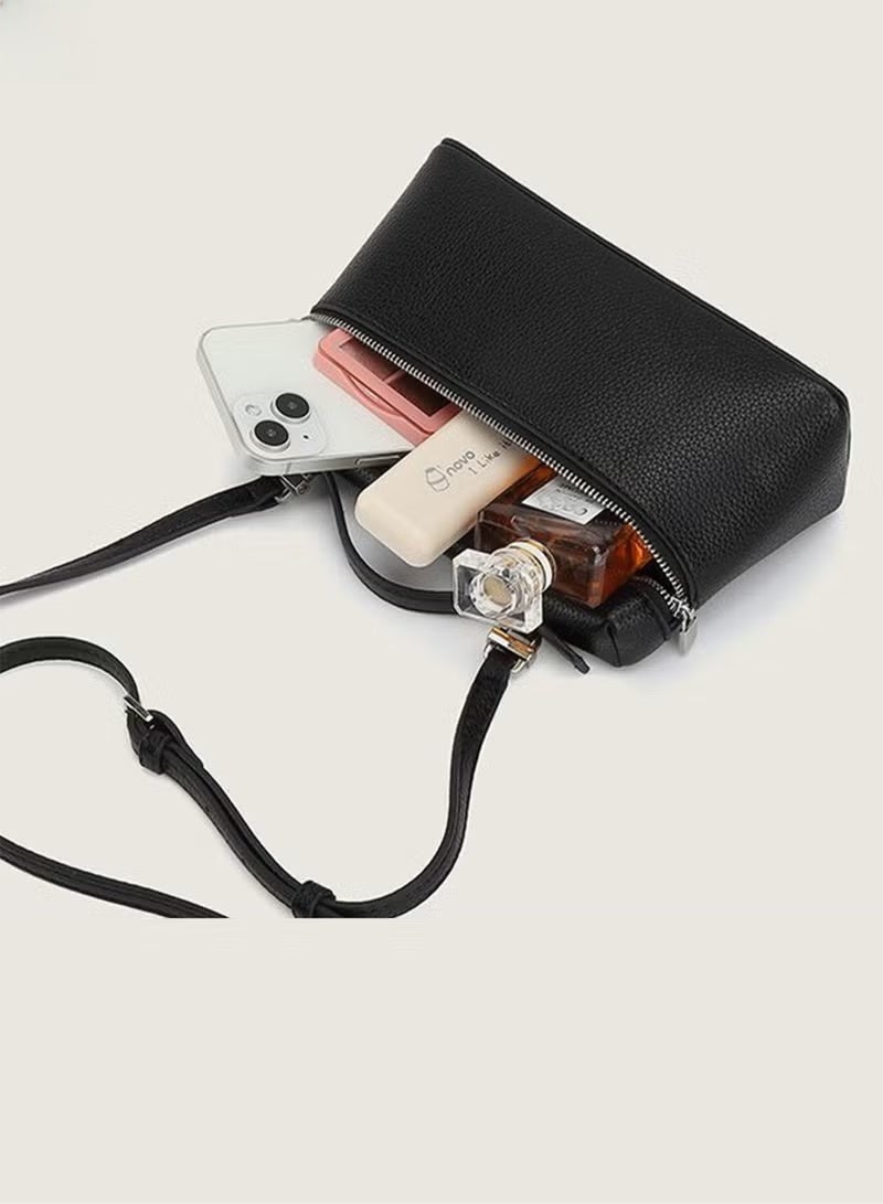 ELEGANT WOMEN'S LEATHER HANDBAG - Solid Black Crossbody Bag, Versatile Shoulder Purse for Daily Commute & Fashion, Stylish East West Design for Ladies | Perfect Gift Idea - Image 4