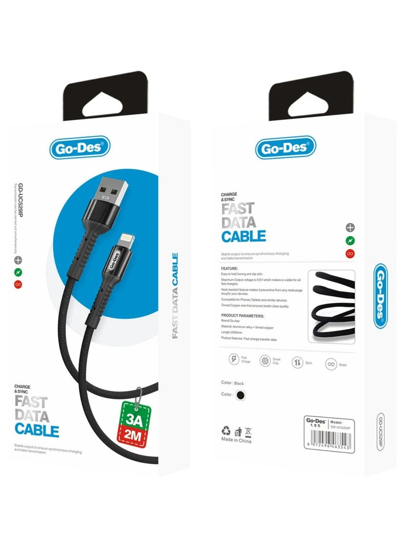 جو-ديز كابل شحن USB بطول 2 متر مع سلك شحن سريع ومزامنة بيانات لأجهزة iPhone - Image 2