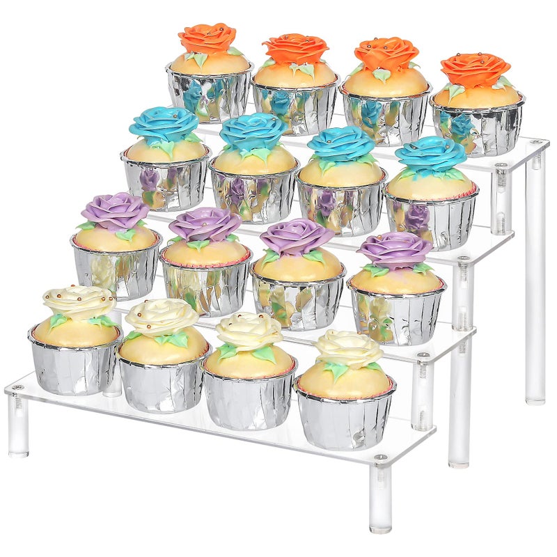 YestBuy Display Riser Shelf Cupcake Stand  Shelf Cake Stand  Multifunctional and Durable Acrylic Stand  Mounting Hardware Included  Ideal for Desserts 4 Tier Clear