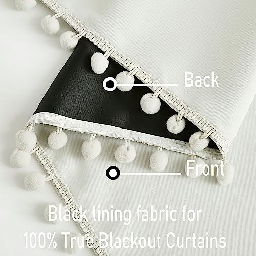 Treatmentex Natural Blackout Curtains for Bedroom Living Room 84inch Long Iovry/Beige Pom Pom Curtain Panels for Windows Thermal Insulated Curtains for Kids Nursery Room Rod Pocket 52" W x 2pcs - Image 3