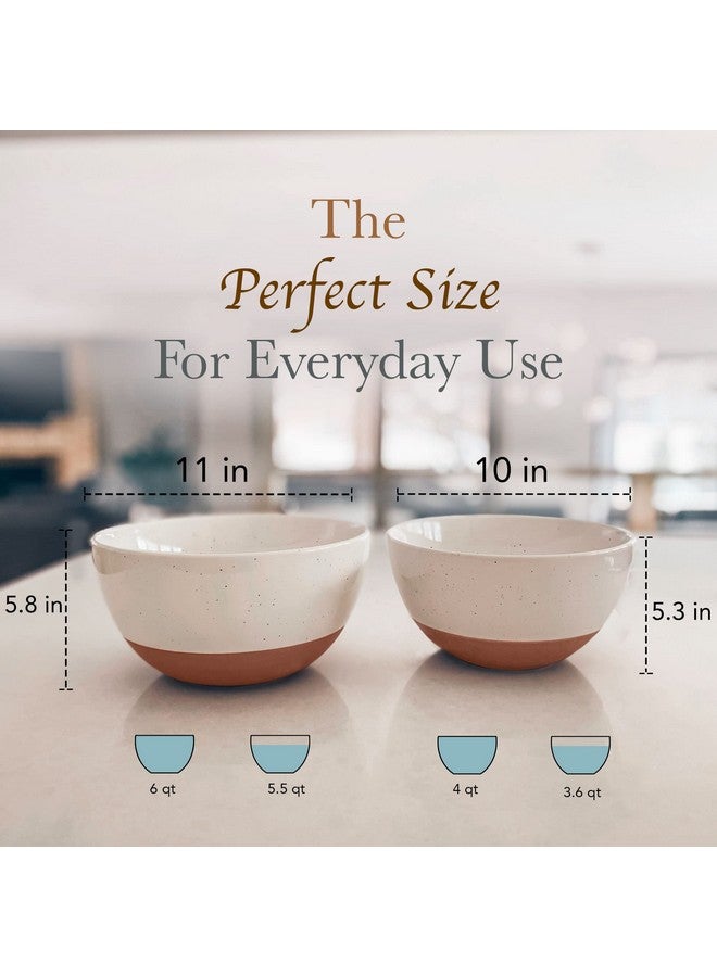 مورا أوعية مورا الخزفية الكبيرة للخلط - مجموعة من وعاءين متداخلين للطهي والتقديم والفشار والسلطة وما إلى ذلك - قابلة للاستخدام في الميكروويف والفرن والميكروويف وغسالة الأطباق - كبيرة جدًا 5.5 و3.6 كوارت - أبيض - Image 2