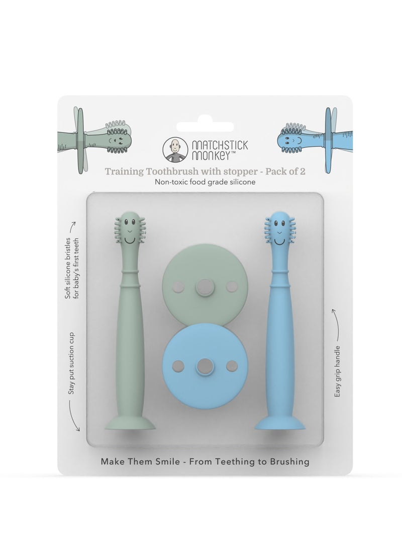 MATCHSTICK MONKEY Training Toothbrush With Stopper Mint Green and Light Blue - Image 5