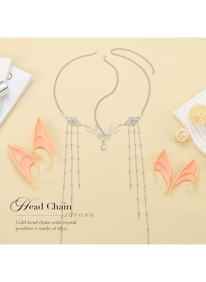 Jovono Boho Head Chain With Fairy Elf Ears Silver Hair Chain Elf Headpieces Fairy Hair Accessories For Women And Girls - Image 3