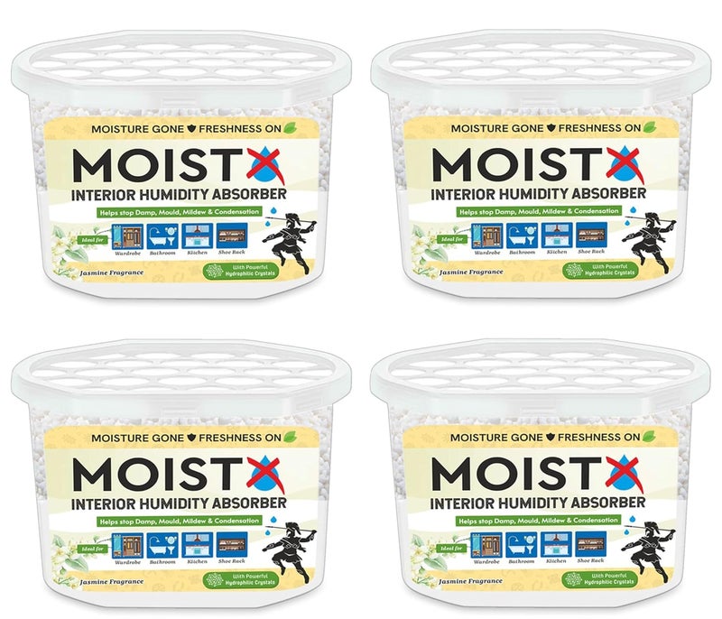 MOISTX Moisture Absorber 300g X 4 Boxes Capacity to trap 600ml of moisture from Air Pack of 4 Jasmine Fragrance For Wardrobe Bathroom Kitchen Shoe Rack - Image 1