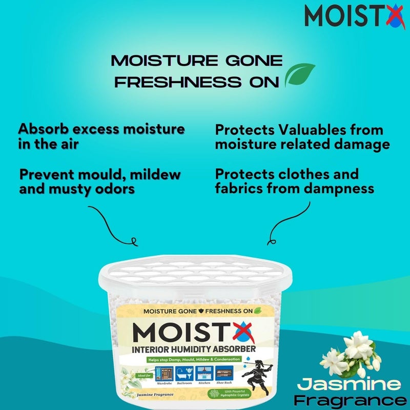 MOISTX Moisture Absorber 300g X 4 Boxes Capacity to trap 600ml of moisture from Air Pack of 4 Jasmine Fragrance For Wardrobe Bathroom Kitchen Shoe Rack - Image 3