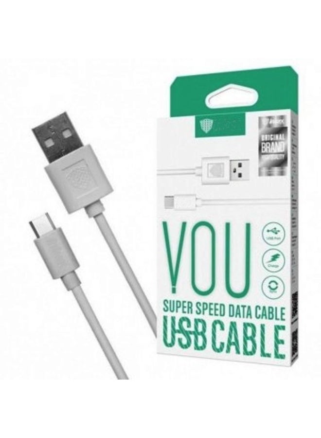 INKAX Speed Data Cable, Type C to USB Port, 1m, White, for Mobile Phones & Tablets