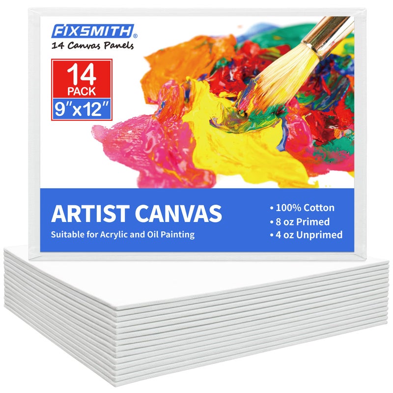 FIXSMITH FIXSMITH Canvas Boards for Painting 9x12 Inch Super Value 14 Pack Paint Canvases White Blank Canvas Panels 100 Cotton Primed Canvas Boards for Painting Art Supplies 