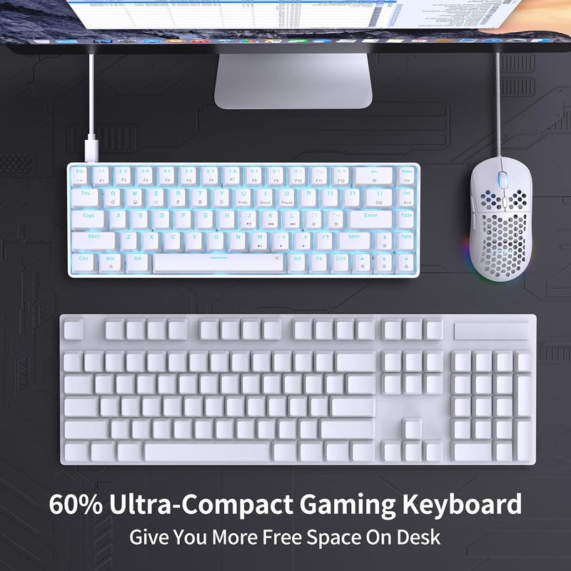 DIERYA T68SE 60% Gaming Mechanical Keyboard,Ultra Compact Mini 68 Key with Red Switches Wired Keyboard,Anti-Ghosting Keys, for Windows Laptops and PC Gamers,White - Image 2