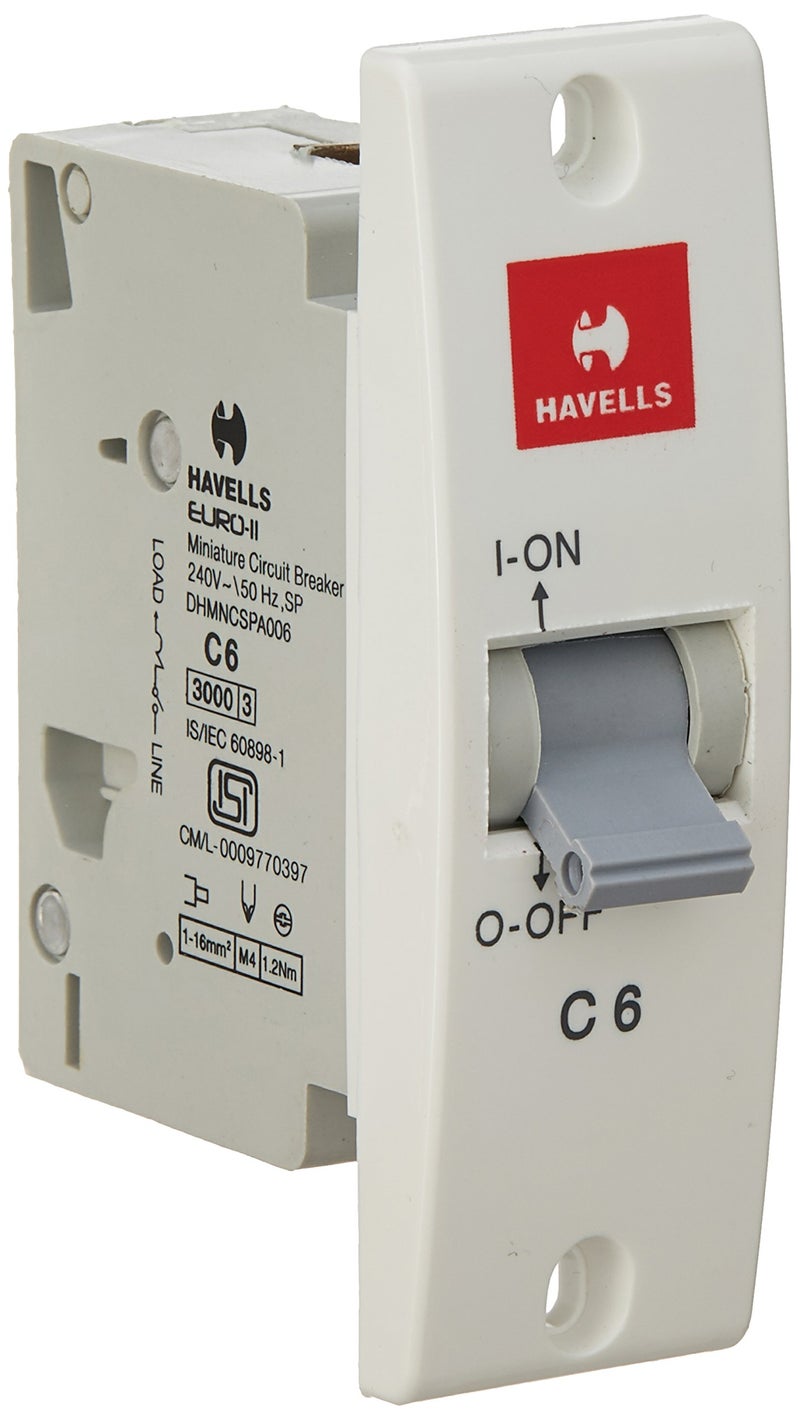 Havells DHMGBSPF020 PVC Plastic 20A MCB SP B Curve (White) - Image 1