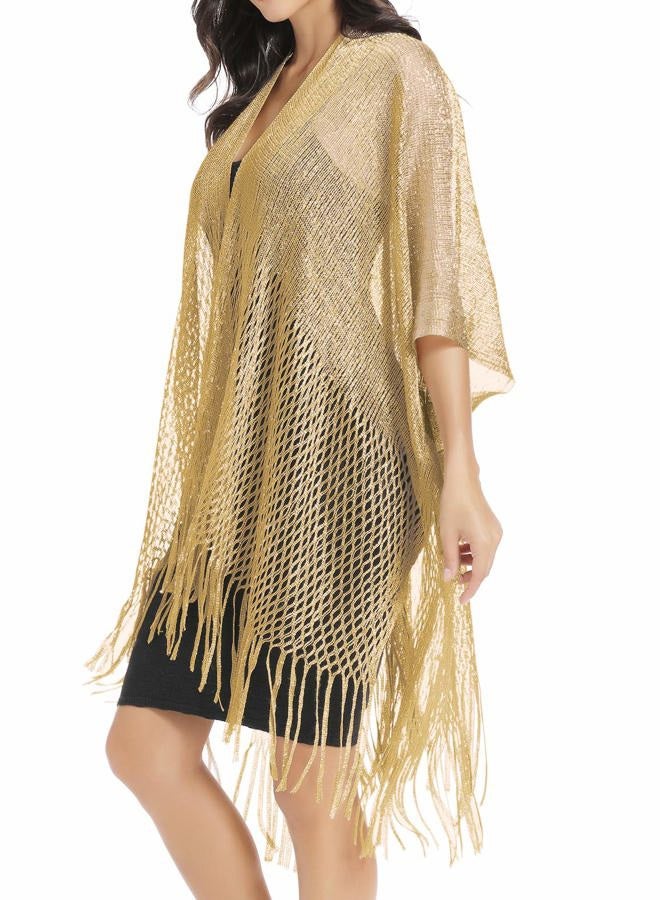 Rheane Womens Large Metallic Shawls and Wraps Kimono Cardigan, A. Dark Gold, L - Image 5