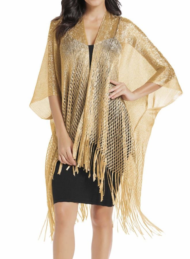 Rheane Womens Large Metallic Shawls and Wraps Kimono Cardigan, A. Dark Gold, L - Image 1