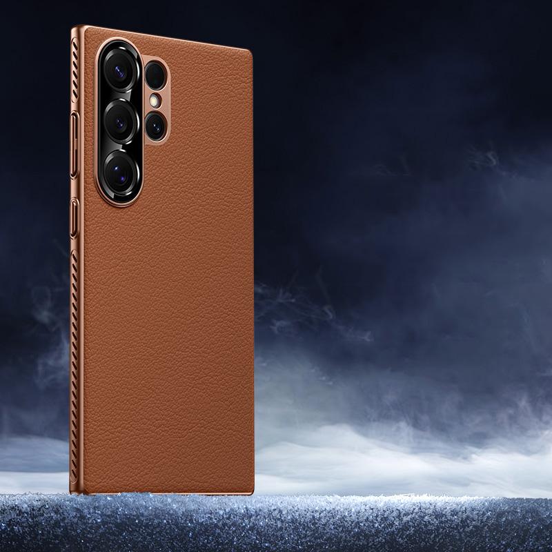 إيروريكس جراب هاتف هجين من الجلد الطبيعي الناعم لهاتف Samsung Galaxy S24 Ultra 5G (بني) - Image 1